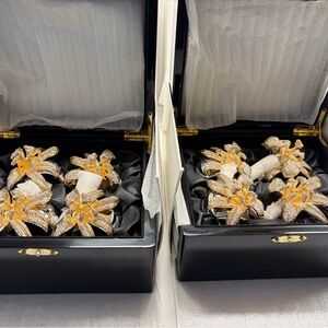 Isabella Adams Gold and Crystal Flower Napkin Rings - 2 sets of 4